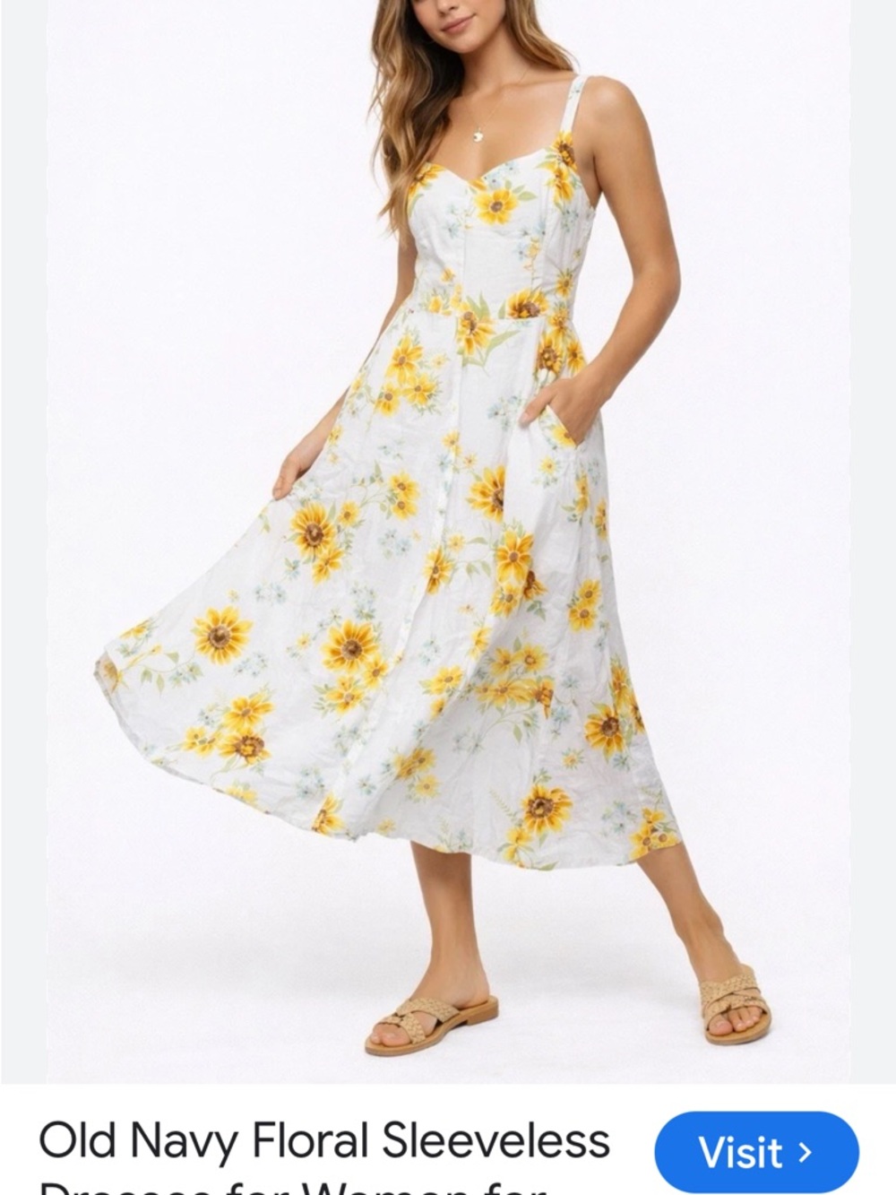 Old Navy White Floral Midi Dress with Yellow Sunflowers - Picture 5 of 12